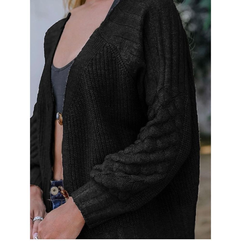 Miessial Button Down Long Sleeve Cardigan Sweaters Chunky Cable Knit Crop Sweate